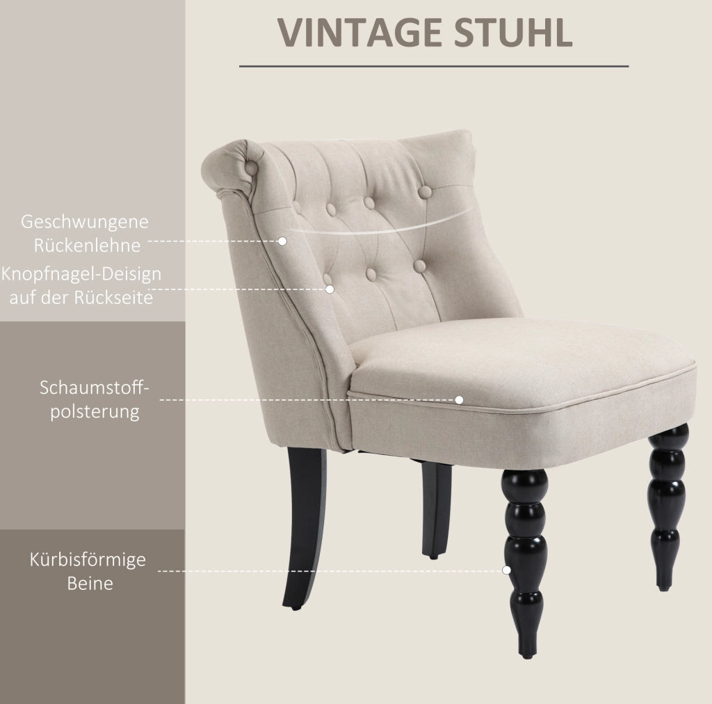 Poltrona vintage imbottita beige con struttura in legno