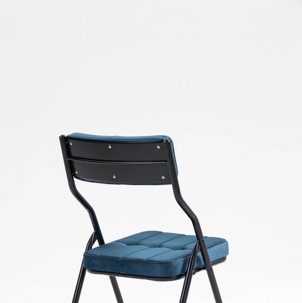 Set di 2 sedie pieghevoli imbottite in velluto blu con struttura in acciaio