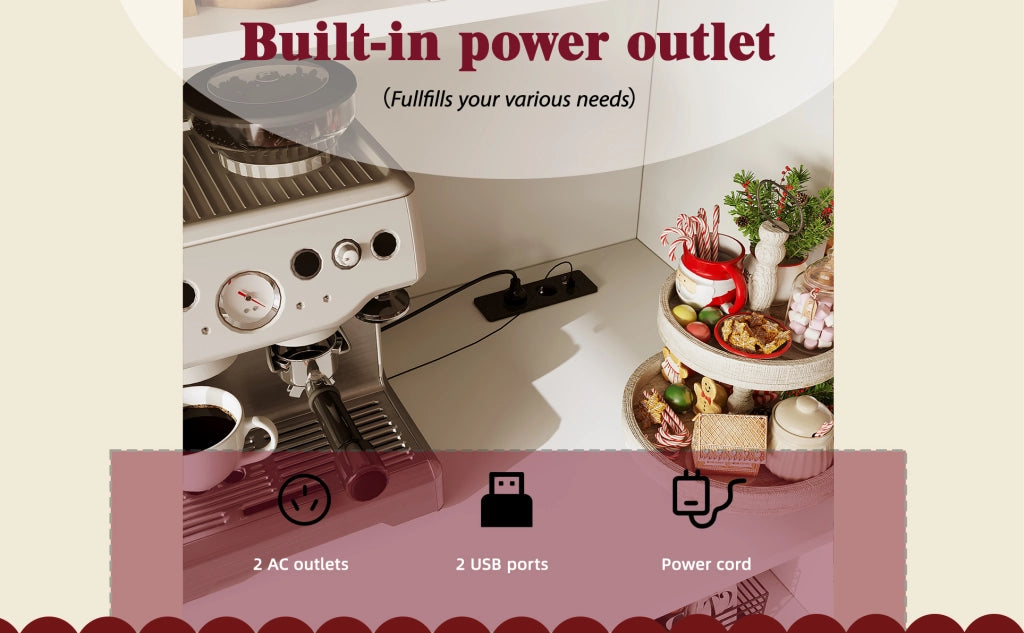 Mobile da Cucina in MDF Bianco 110x38x180 cm con LED, Prese Elettriche e 5 Ante in Stile Country