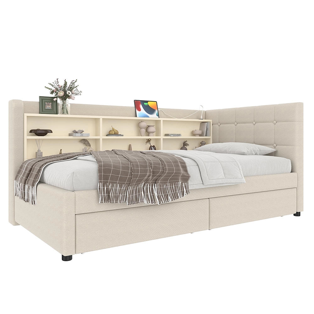 Divano letto 90x200cm?- Xylo - 2 cassetti USB-C lino beige