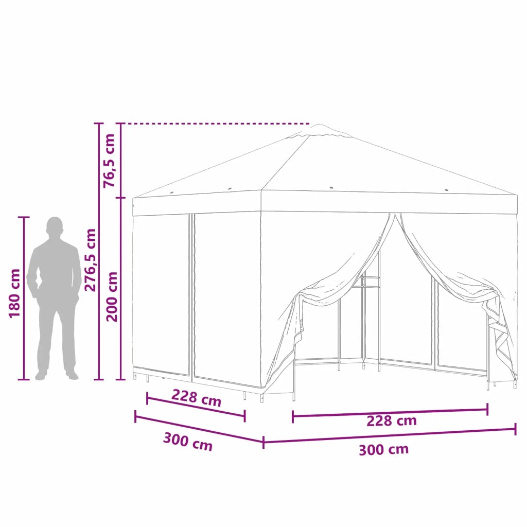 Gazebo | Pergolato da giardino con pareti laterali 3 x 3 m Arancione