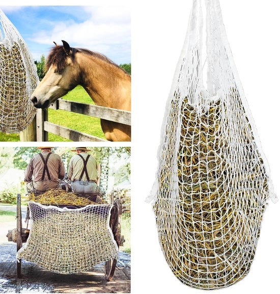 Stazione alimentare per cavalli 1x alimentatore lento - sacchetto per fieno - 3 cm larghezza della griglia - Bianco - 160 x 100 cm