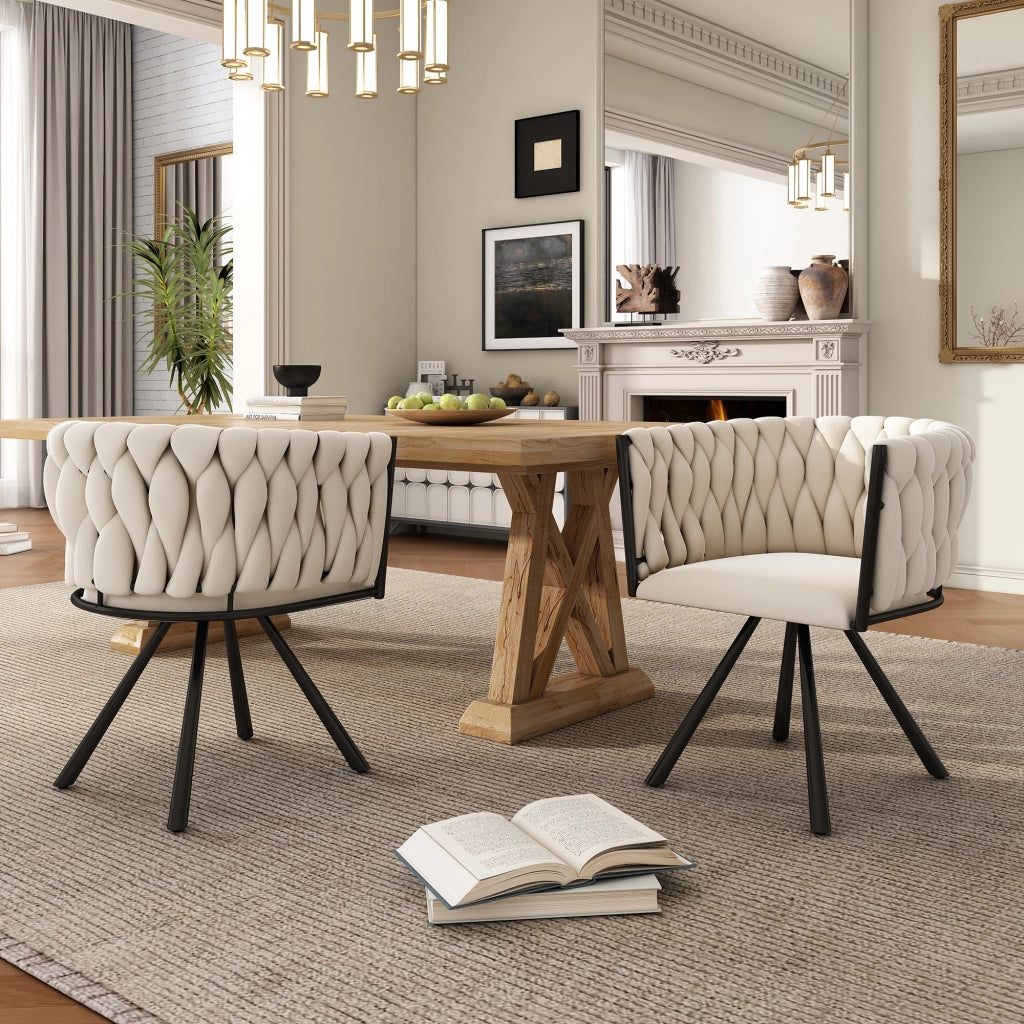 SEDIA GIREVOLE 360° Set da 4 pezzi in velluto beige con struttura in acciaio