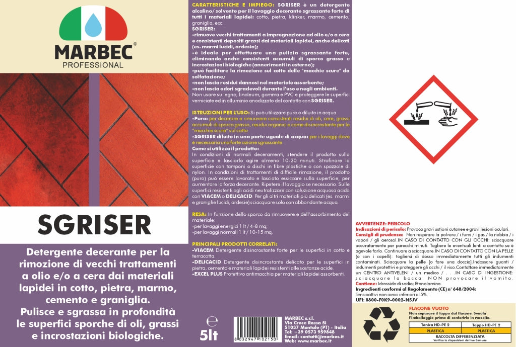 Detergente sgrassante professionale SGRISER   5LTx4Pz