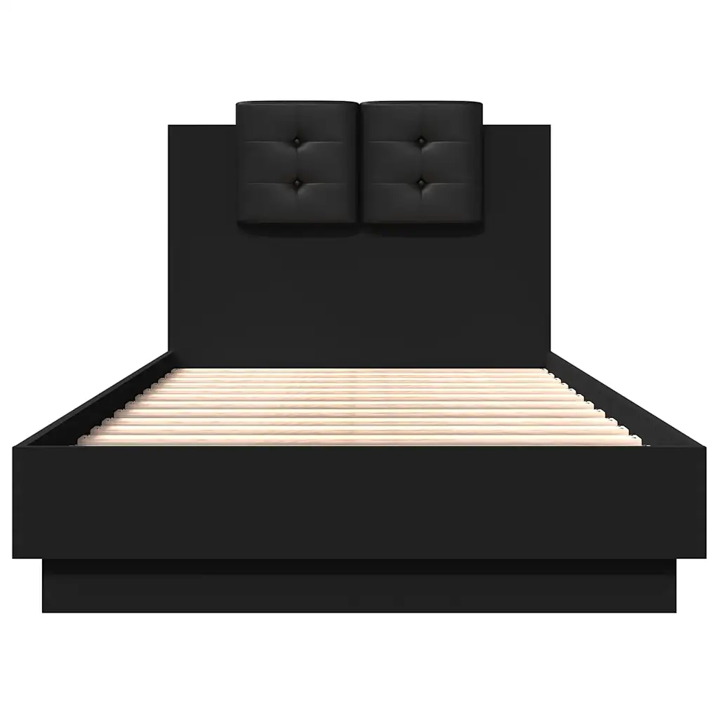 Letto singolo | Letto per adulti | Giroletto con Testiera e LED Nero 75x190 cm