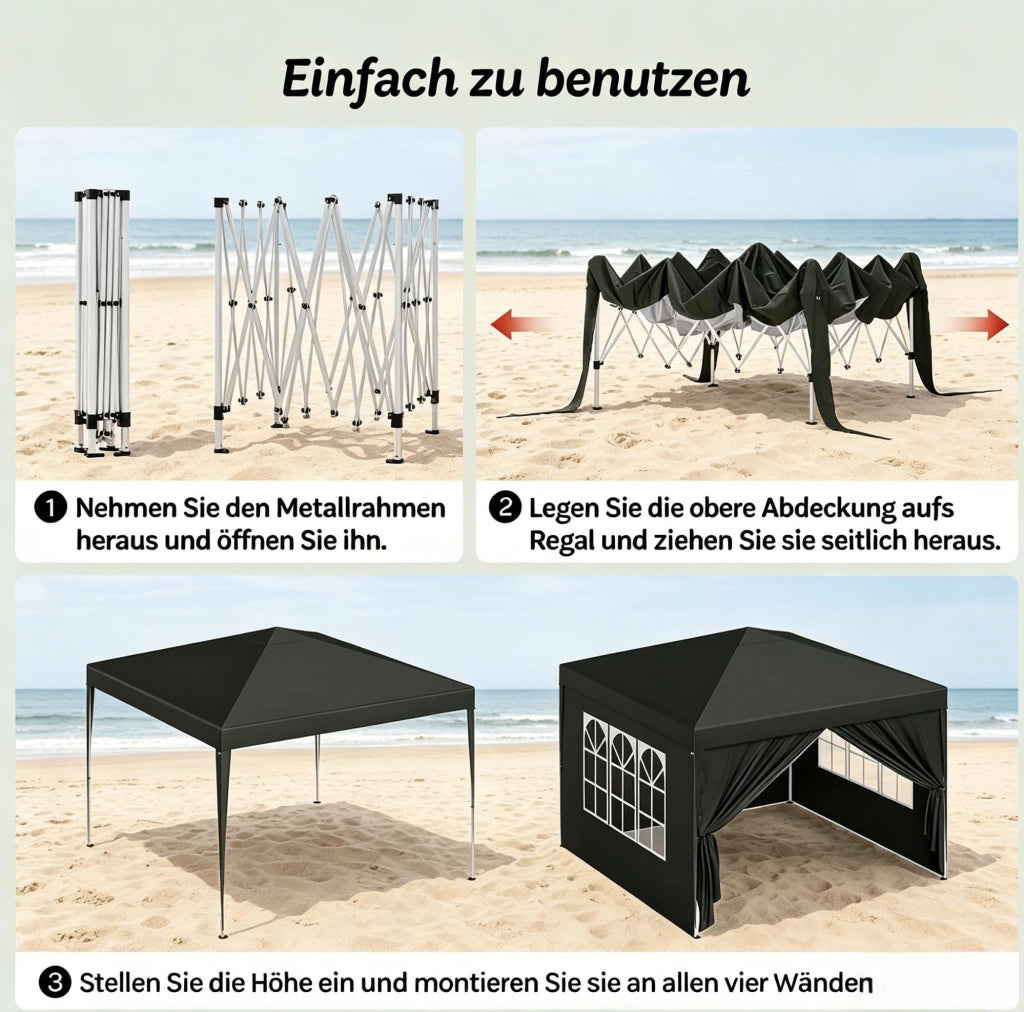 Gazebo pieghevole 3x3 m grigio con pareti laterali