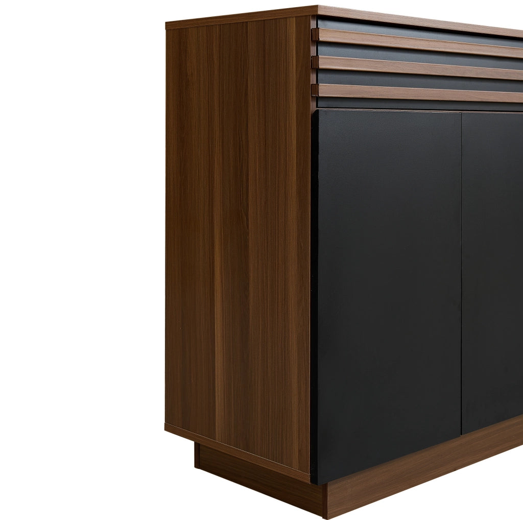 Credenza 150x40x85 cm in MDF marrone effetto legno e nero con 4 ante e 2 cassetti