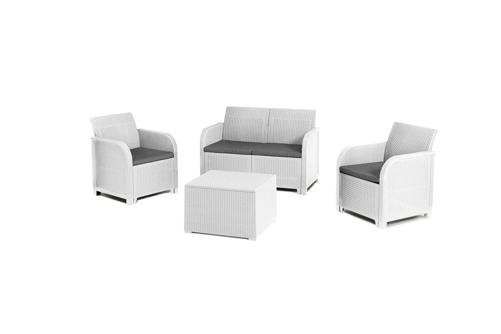Salottino da Esterno Rosalie Lounge Set in Resina Effetto Rattan 4 Pezzi