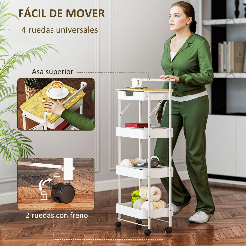 Carrello con cassetti e cestini ¨C zephmum ¨C 4 livelli, bianco