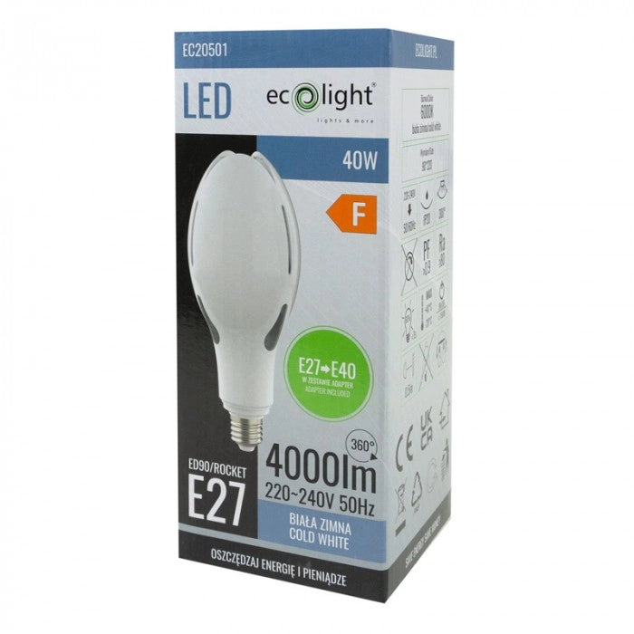 Lampadina LED 40W 4000lm 6000K E27 adatt. E40 Ecolight