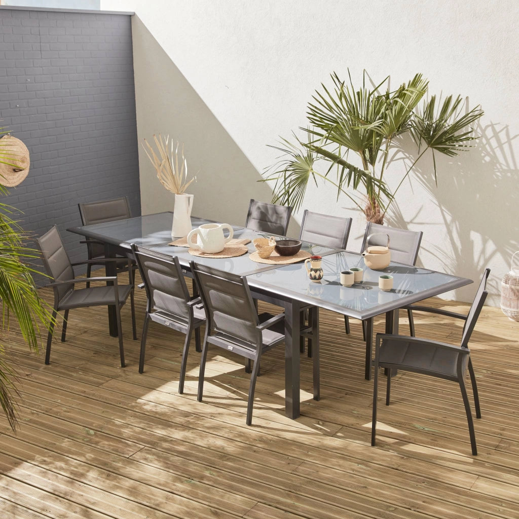 Set tavolo da giardino allungabile in alluminio con 8 sedie, antracite