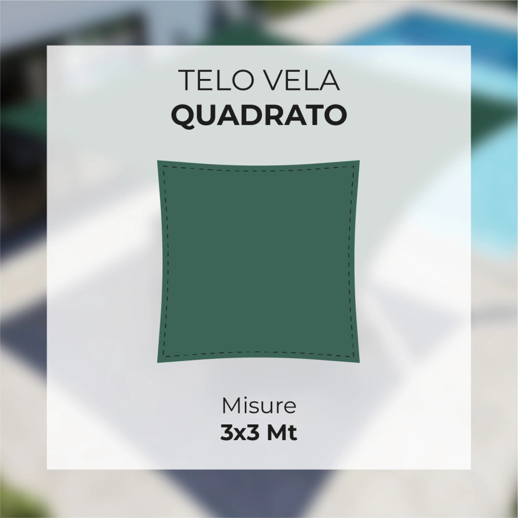 Tenda a Vela Ombreggiante Impermeabile con Anelli Rinforzati Copertura Sole per Giardino Terrazzo Balcone Patio Diverse Forme e Misure Verde - Quadrata3x3 Metri
