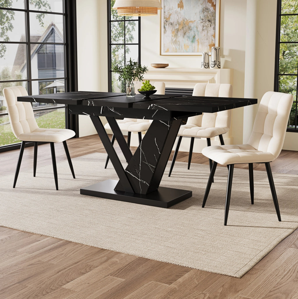 Tavolo da pranzo allungabile 120-160x75 cm MDF effetto marmo nero, metallo, 4-6 persone