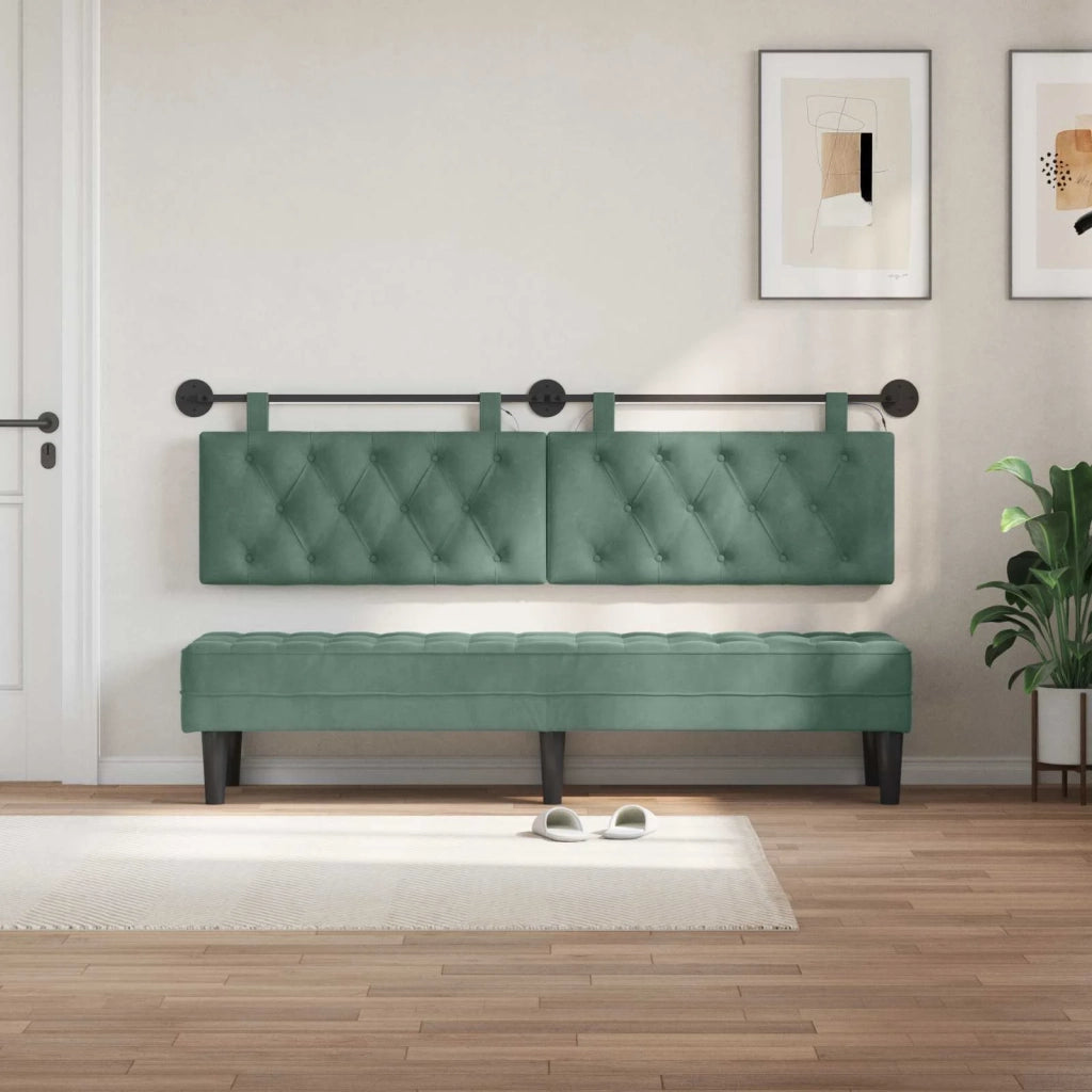 Testiera | Testata sospesa Con luce LED Verde Mare Velluto
