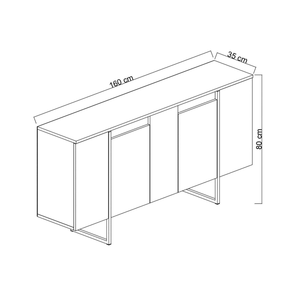 Credenza Arta, Buffet da soggiorno, Madia da salotto, Dispensa da cucina, 160x35h80 cm, Bianco e Nero