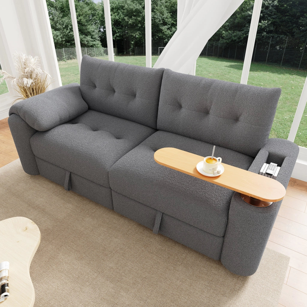 Divano modulare 2-3 posti con contenitore; poggiatesta e tavolino laterale; 207;5 cm; grigio
