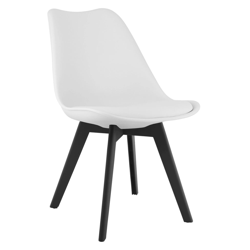 Sedia di design Mark bianca con gambe nere e cuscino