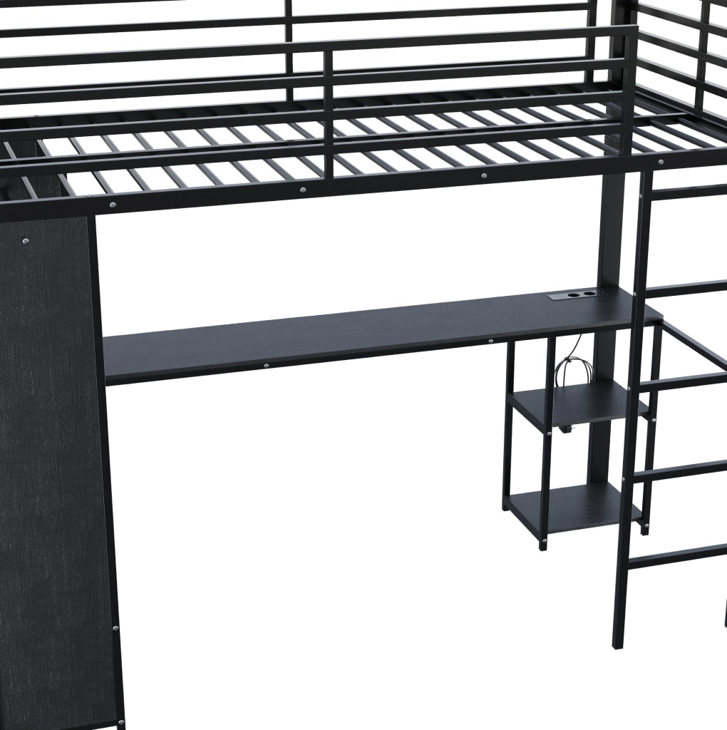 LETTO a Soppalco 90x200 cm con Scrivania e LED Nero
