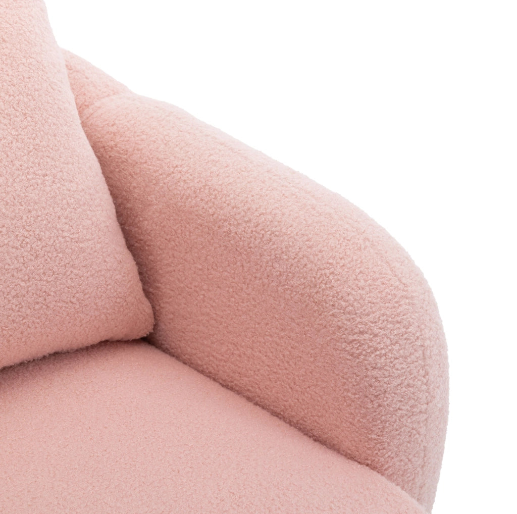 Poltrona 1 posto 71x72x71 cm in tessuto teddy rosa con cuscino e struttura in legno