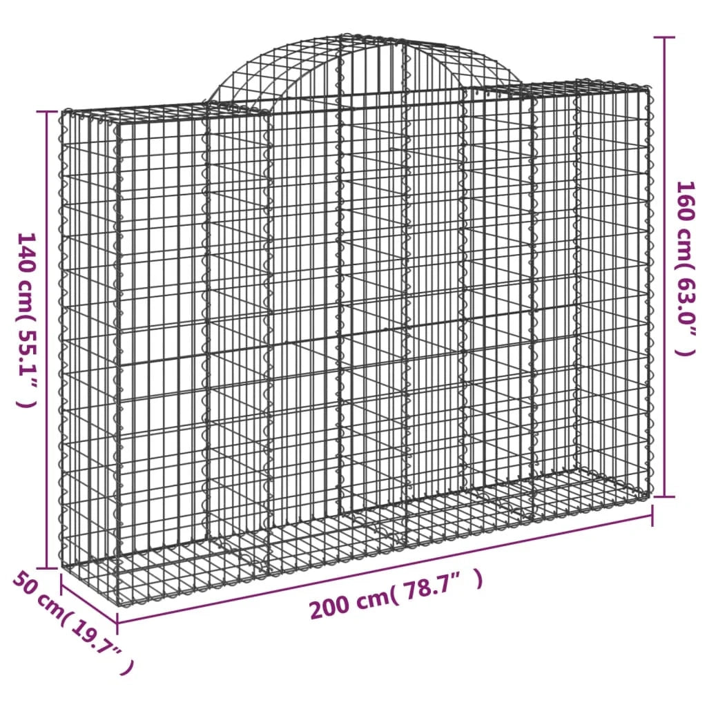 Set di 2 gabbioni ad arco per recinzione gabbia o muro di contenimento 200 x 50 x 140/160 cm ferro zincato argento 02_0041349
