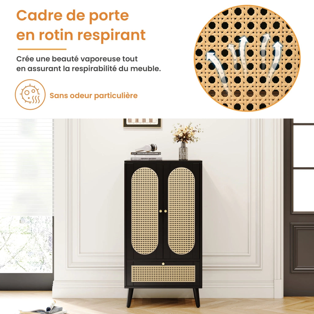 Credenza con 2 ante; 1 cassetto e 2 ripiani in pannello di particelle nera 60 × 40 × 110.5 cm