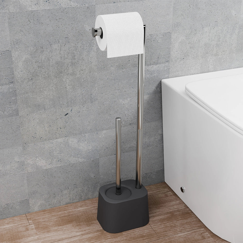 Piantana portarotolo e portascopino in plastica nero opaco Glim