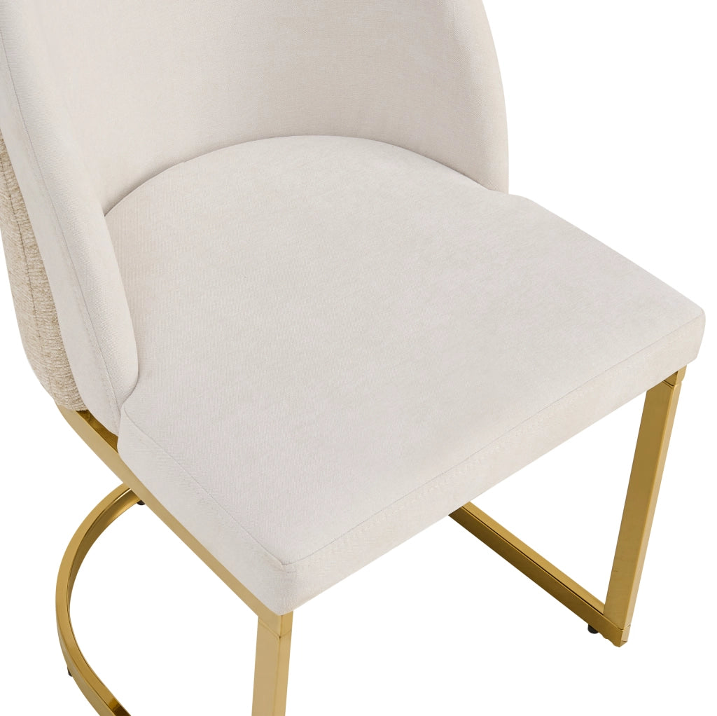 Set 6 sedie da pranzo in ciniglia beige con gambe metalliche dorate HOMVRA