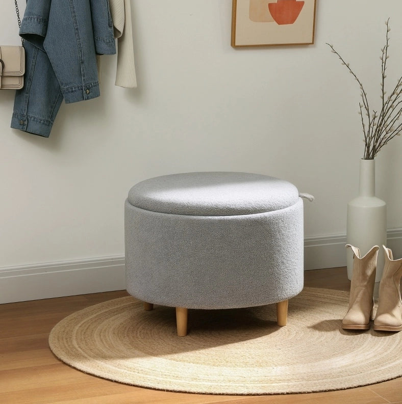 Pouf imbottito con cappello ribaltabile e vano contenitore nascosto, 56x56x42 cm, grigio