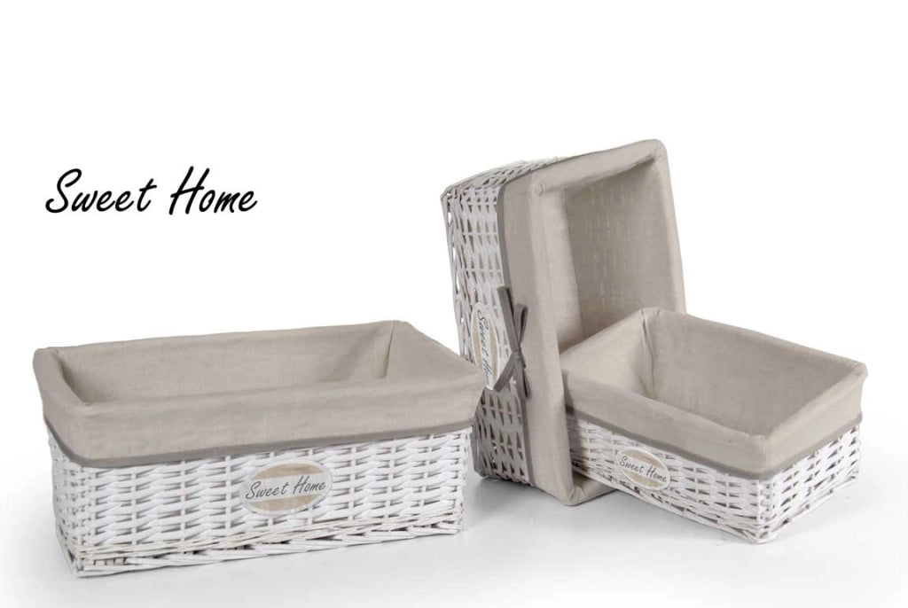 MAURY'S SET 3 CESTE BIANCO/BEIGE CON SCRITTA SWEET HOME CON COPERCHIO