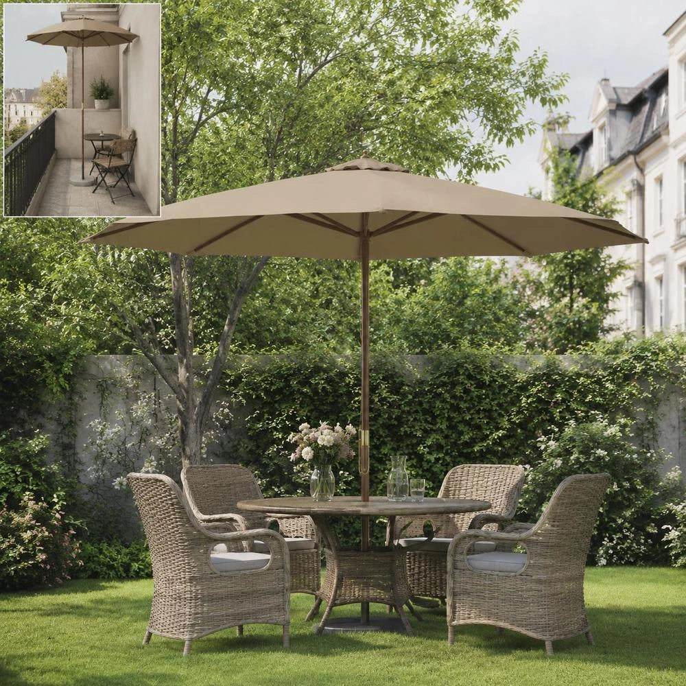 Parasol With Wooden Pole 350 Cm Taupe