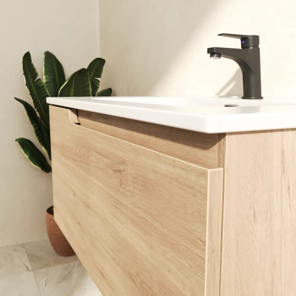 Mobile bagno sospeso 120 cm un cassetto rovere chiaro con lavabo | Berg