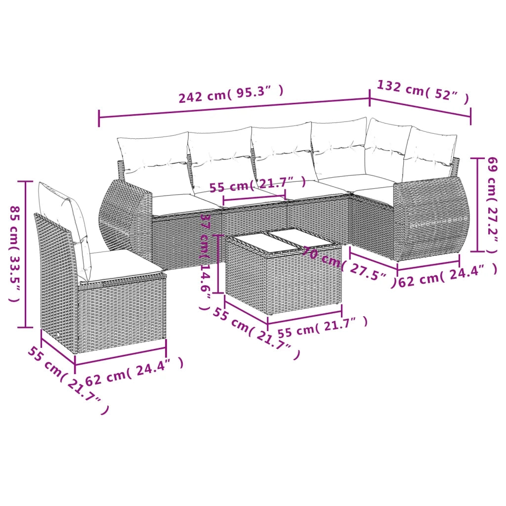 Set Divani da Giardino con Cuscini 7pz Nero Polyrattan