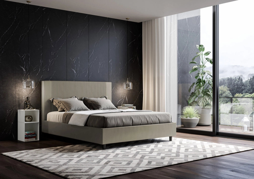 BS COM Letto matrimoniale king size senza rete imbottito 170x210 similpelle cappuccino