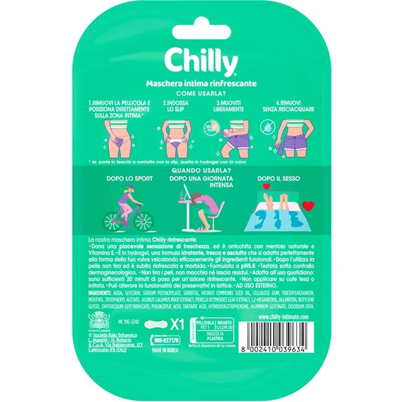 CHILLY MASCHERA INTIMA RINFRESCANTE IDEALE PER RINFRESCARE LA PELLE CON VITAMINE E MENTOLO NATURALE PH5.5 CLINICAMENTE TESTATO X1