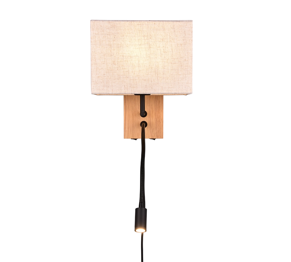 Applique con lampada da lettura, metallo e legno, nero, L 25 cm, Nilam
