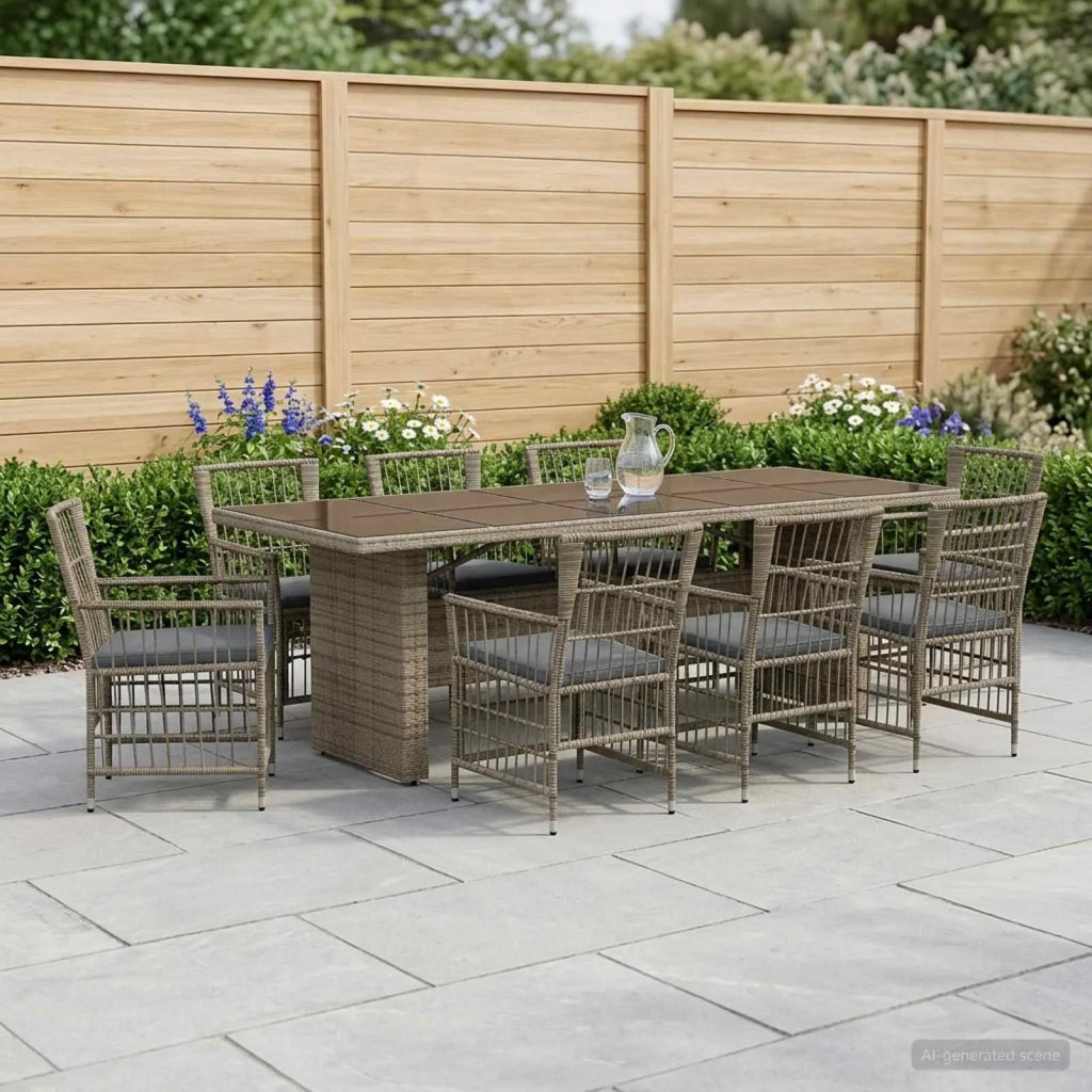 Set da pranzo per esterni 9 pz Grigio polyrattan 3448946