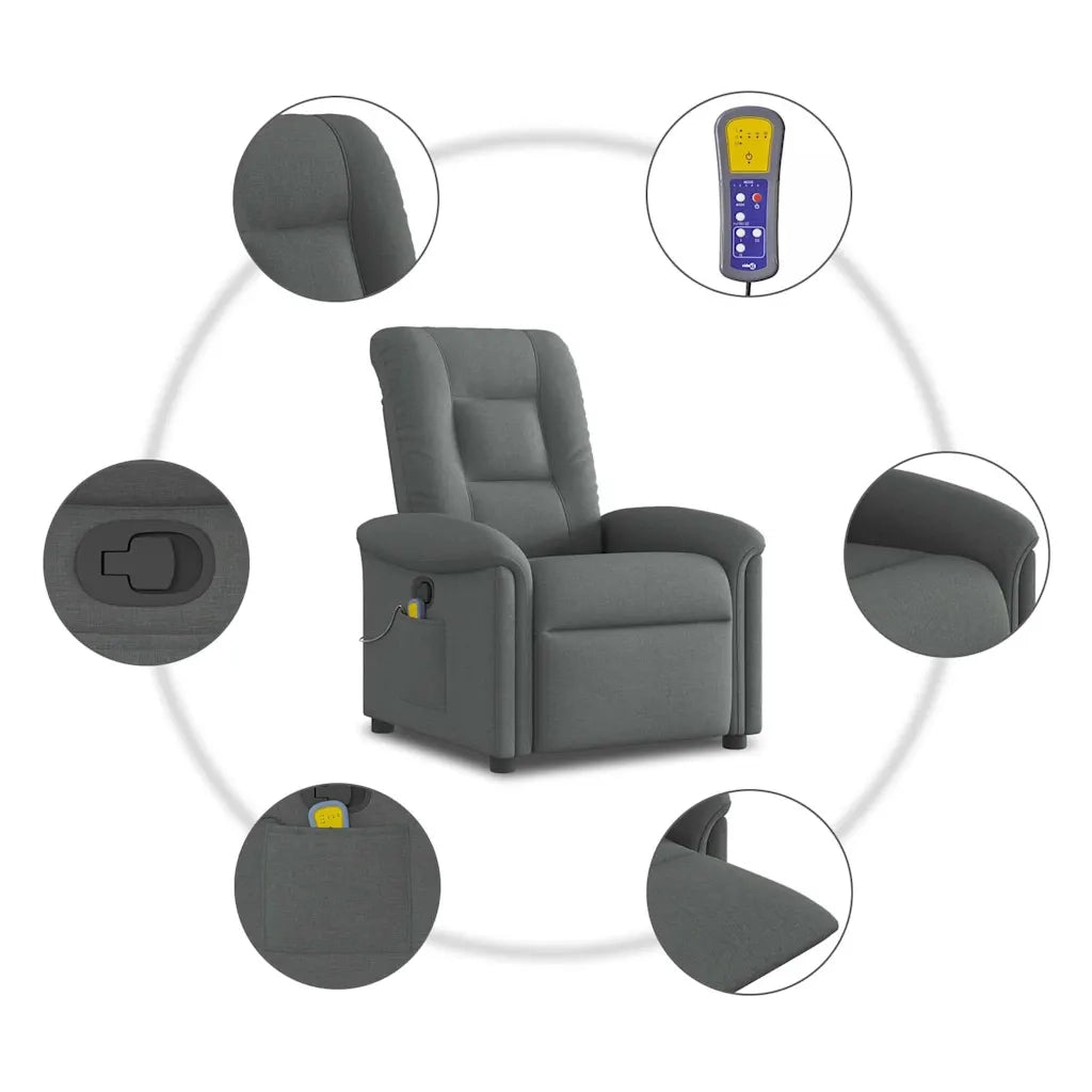Poltrona reclinabile massaggiante in tessuto grigio scuro 4015627