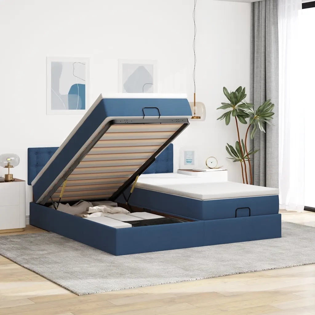 Struttura Letto Pouf con Materassi Blu 180x200cm in Tessuto 3312891