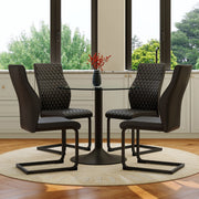 Set tavolo rotondo 85 cm in vetro trasparente, 4 sedie PU nere