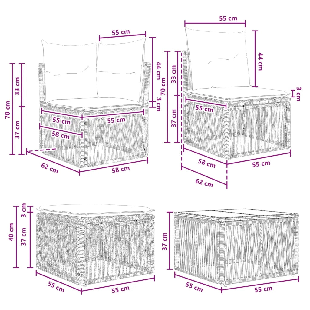 Set Divano da Giardino 5 pz Grigio polyrattan 3434201