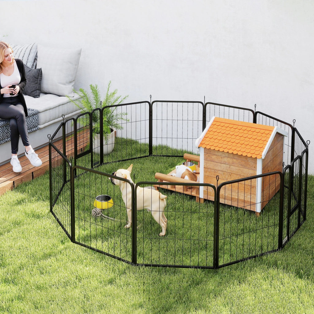 Recinto per Cani 12 Pannelli Pieghevole con Porte e Chiusura ¨C Minimal ¨C Nero 68x80 cm