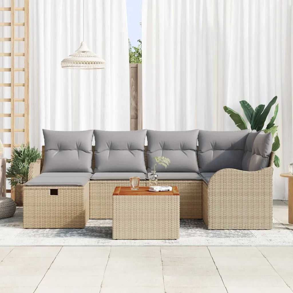 Set Divano da Giardino con cuscino 7 pcs Beige polyrattan