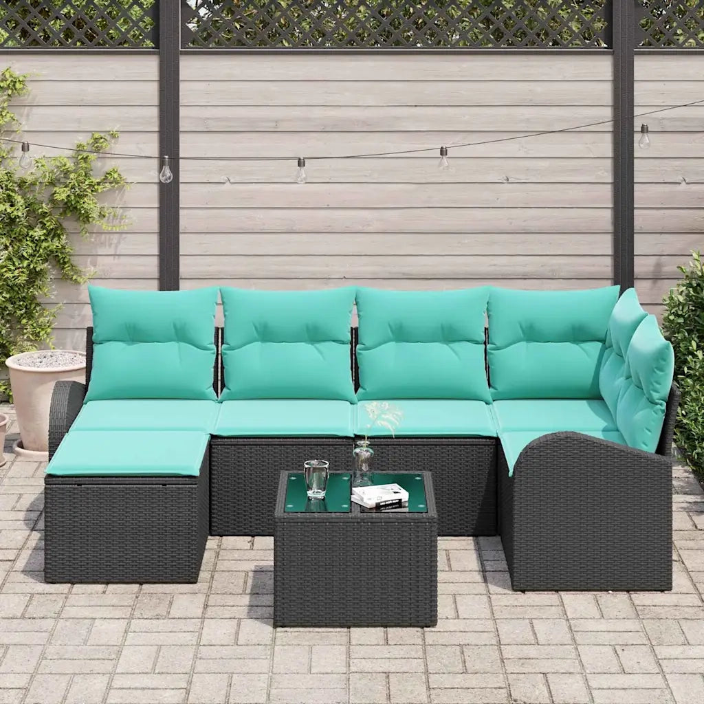 Set di divani con cuscino 7 pcs Nero e Turchese polyrattan 3354795