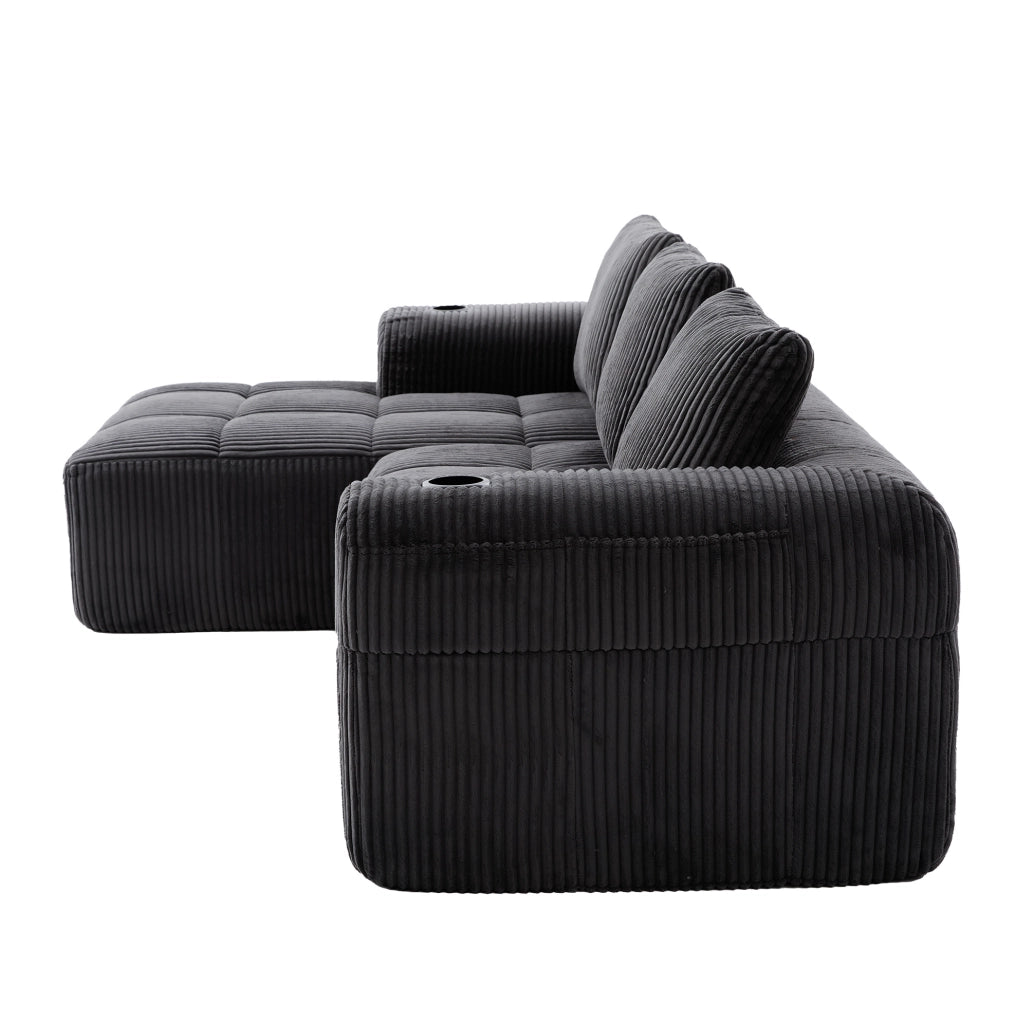 Divano compatto modulare 253x158x61 cm in velluto a coste grigio scuro
