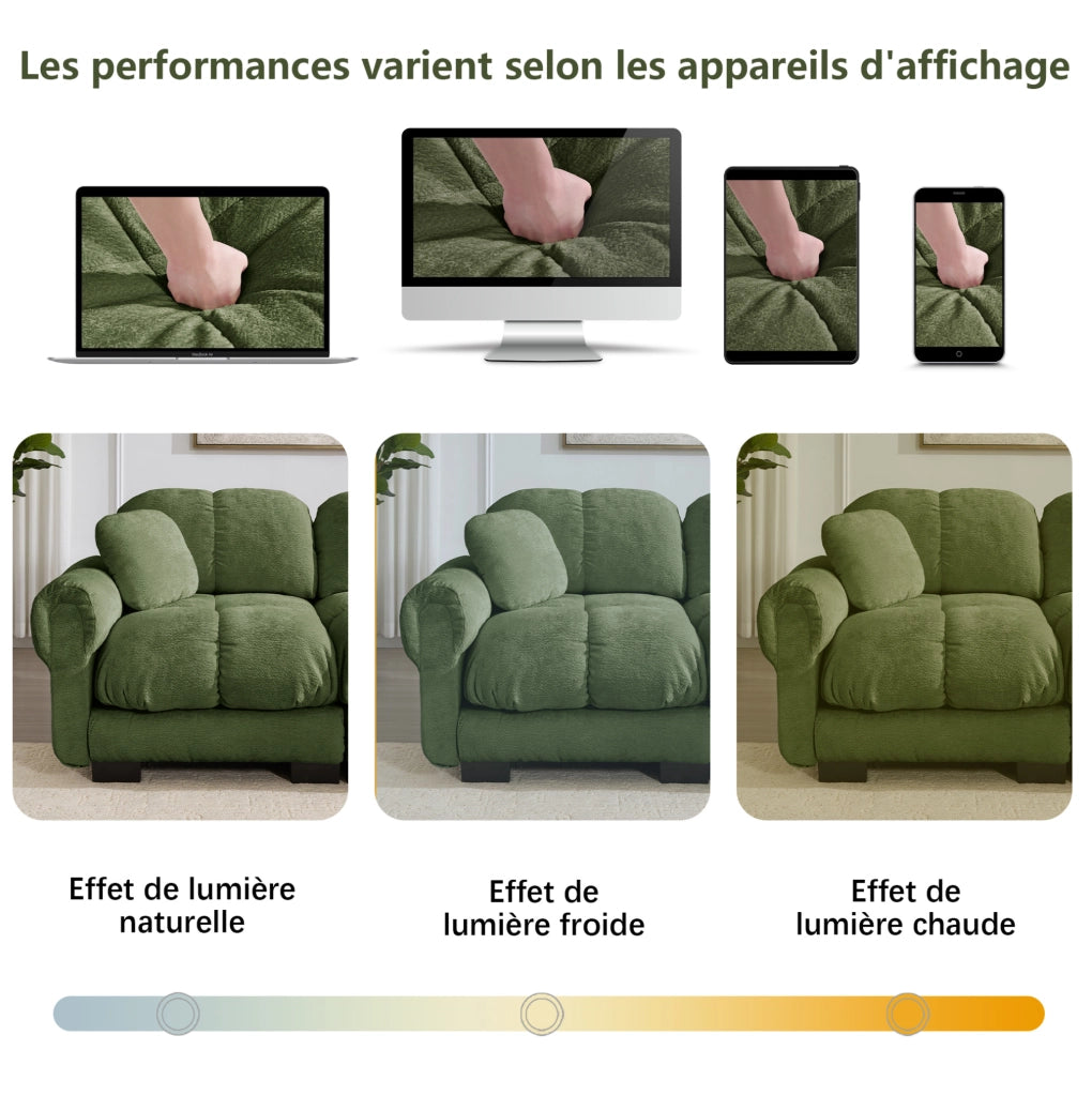 Divano modulare 2 posti ULEVR 190x86x90 cm in ciniglia verde con cuscini trapuntati e cuscino mobile