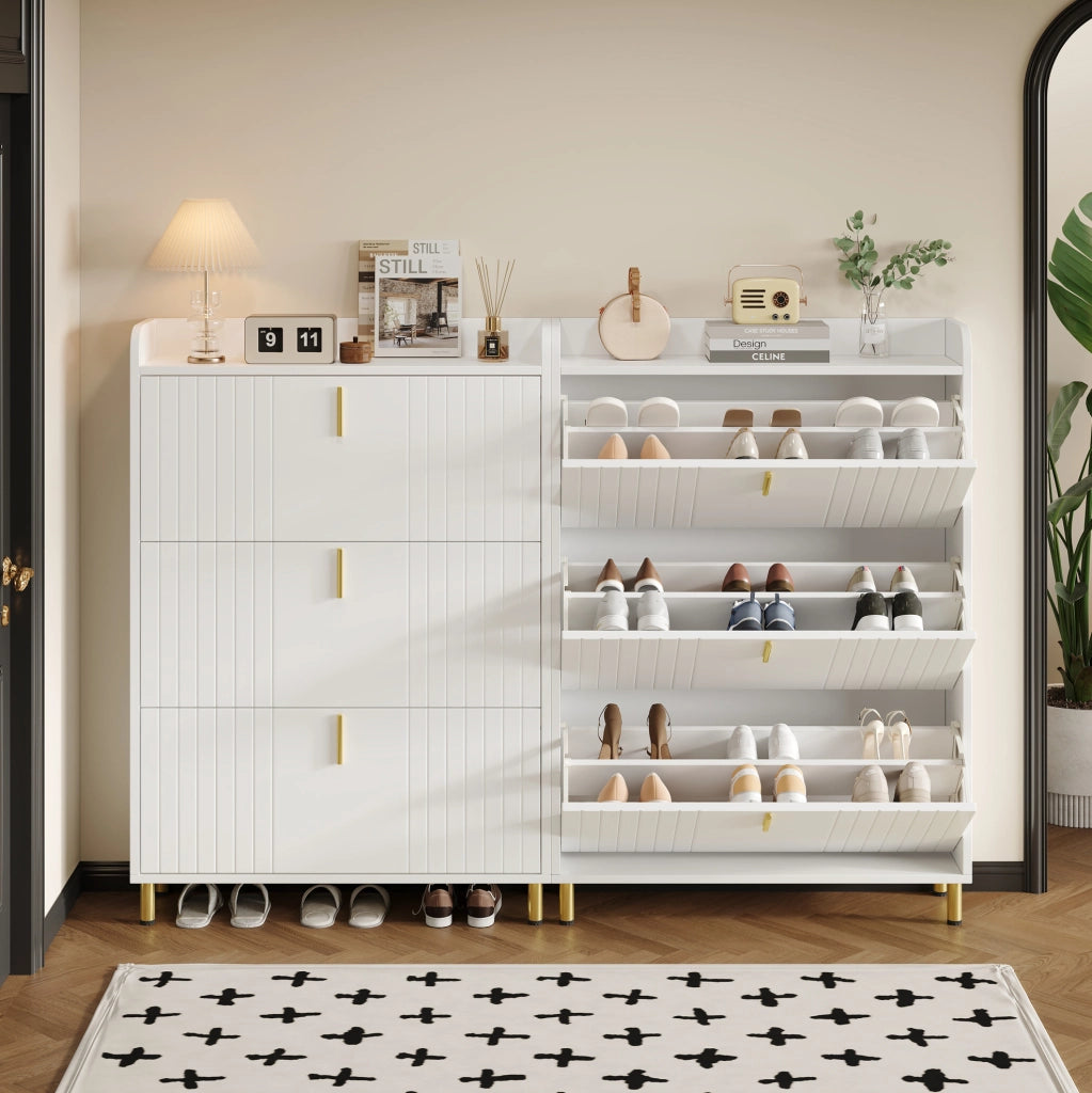 Scarpiera in MDF bianca a 3 livelli con ripiani regolabili; 80 ¡Á 23 ¡Á 123.5 cm