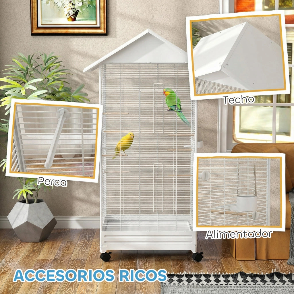 Gabbia per Uccelli con Ruote 79x65x155 ¨C Minimal ¨C Bianco