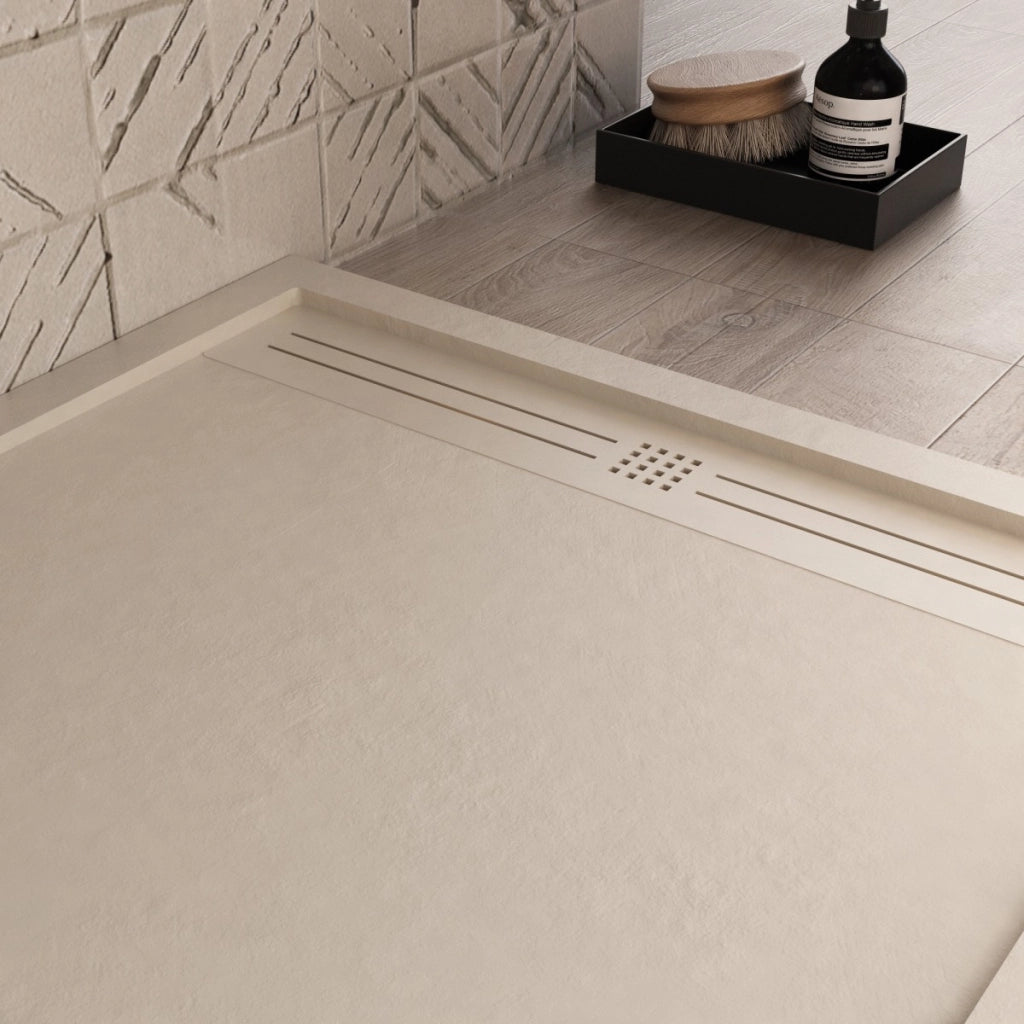 Piatto doccia in marmo resina crema pietra cemento grid, misura 80x180