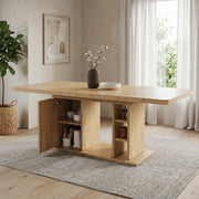 Tavolo da pranzo allungabile 140/180 x 80 cm, per 6–8 persone, con vano contenitore, colore rovere