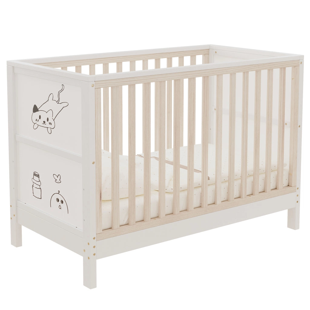 Culla co-sleeping convertibile con pannelli decorabili regolabile in 3 altezze in legno naturale e bianco portata 50 kg